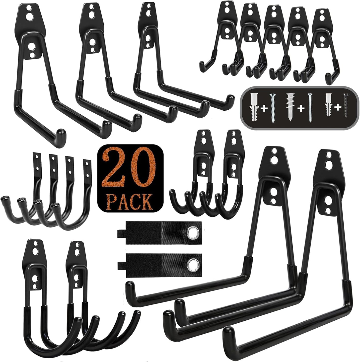 Pack 20 ganchos acero antideslizante para pared y herramientas