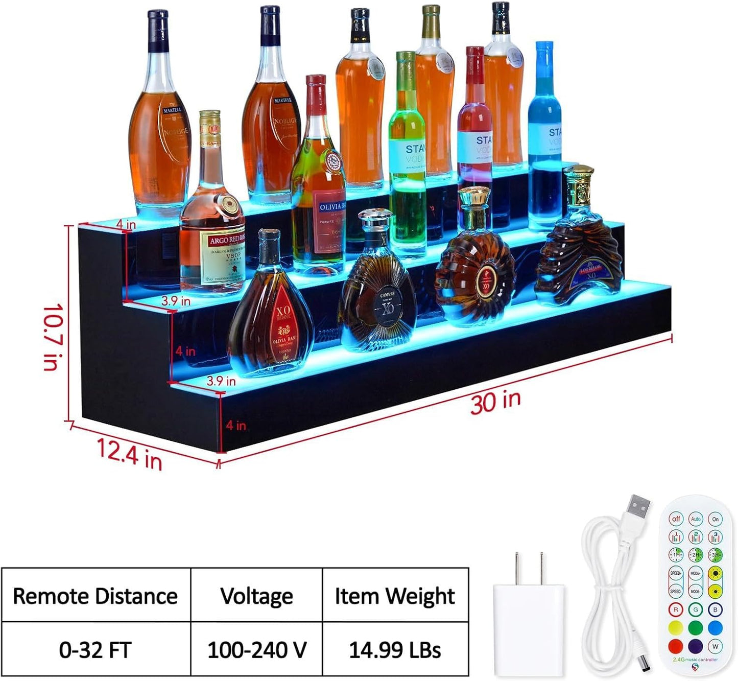 Estantería bar con luces LED control remoto 30pulg