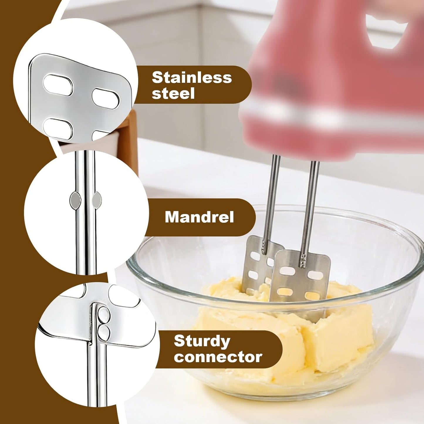 Kit 2 Pzas Mezclador Mantequilla Acero Inox Comp KHM3-7