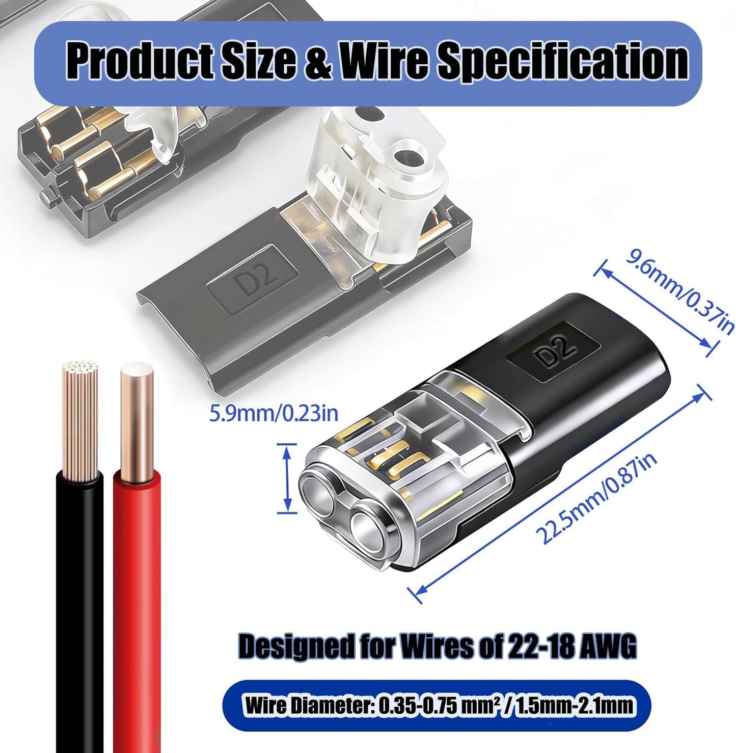 50 Conectores Doble Cable 22-18 AWG Led Bajos Voltaje