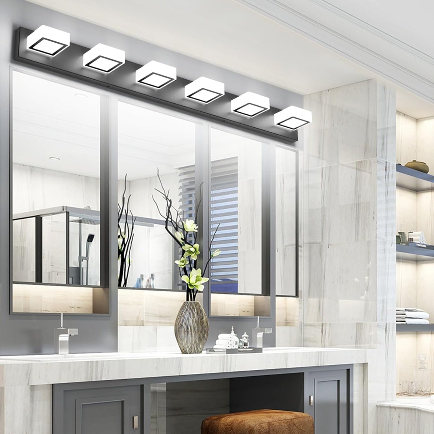 Luces tocador baño negro mate 48pulg LED 6000K