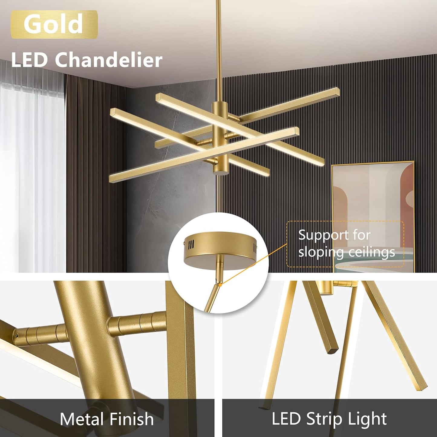 Lámpara colgante Sputnik 4 luces LED dorada para comedor y cocina