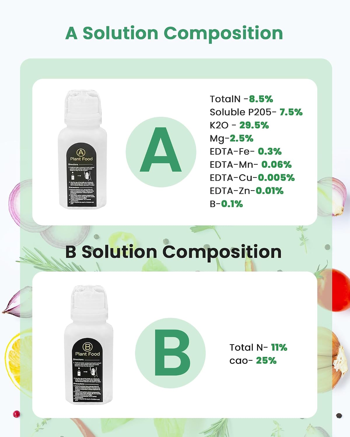 Alimento para plantas hidropónicas A&B hierbas frutas flores