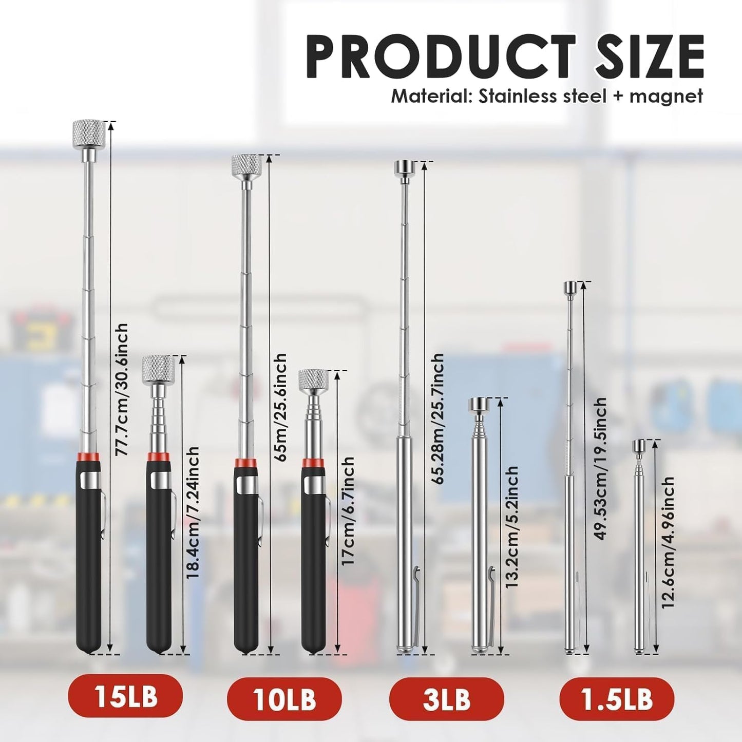 Set 16 herramientas magnéticas recogedor uñas acero inox