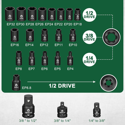 Juego 22 Pzas Llaves Torx Plus EP4-EP32 para Extracción Batería EV