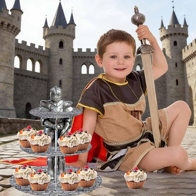 Soporte cupcakes castillo medieval 3 niveles decoración fiesta