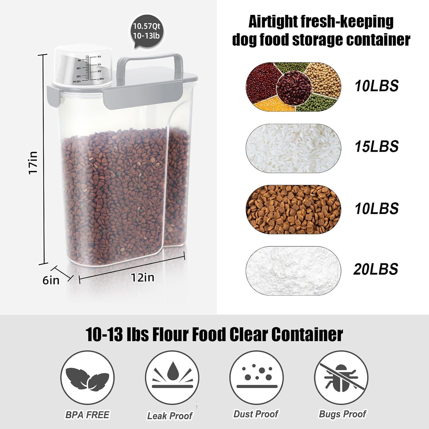 Contenedor alimento mascotas 10-13lb hermético transparente
