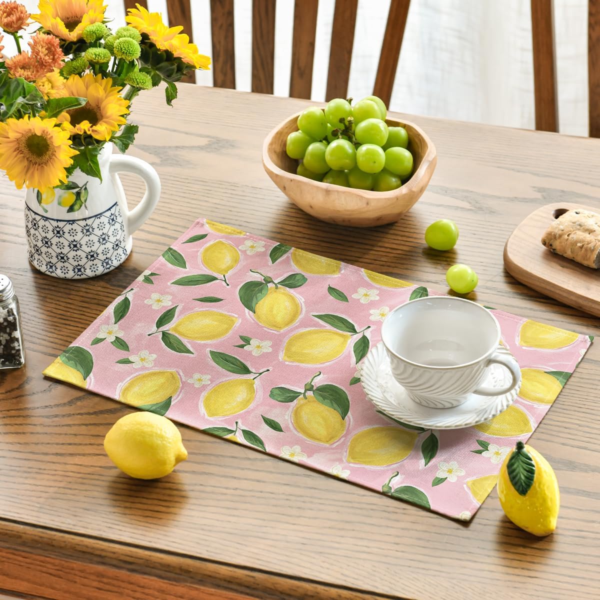 Set 4 Manteles Florales Limón Rosa 12x18pulg
