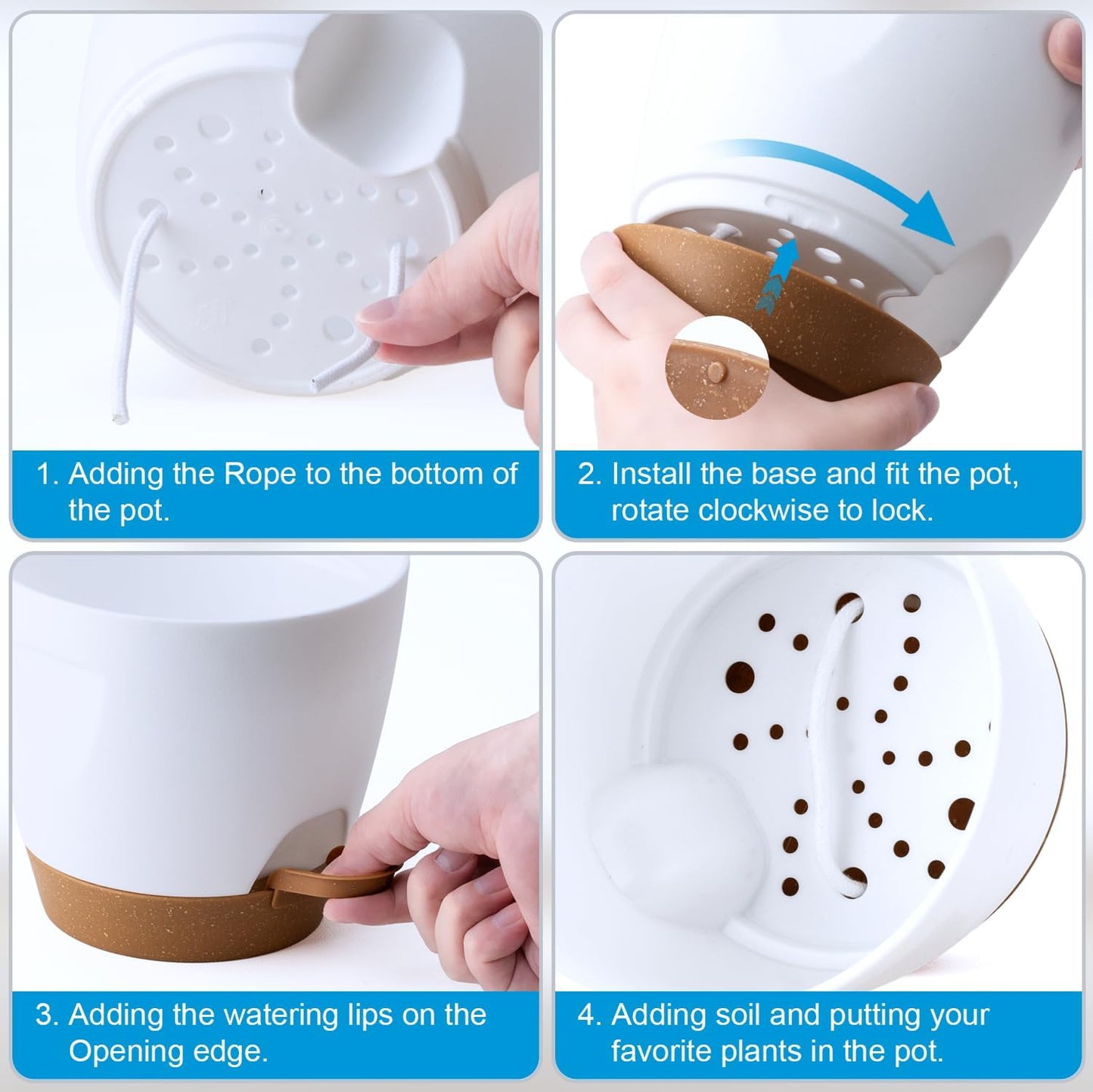 5 Macetas Plástico Drenaje 5.5-7pulg Cuerda Absorbente Blanco