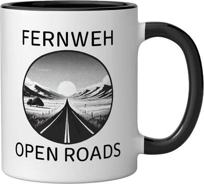 Taza cerámica Fernweh Open Roads Adventure’s Call Explora el mundo