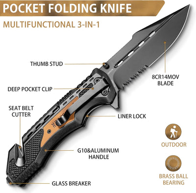 Cuchillo bolsillo 3en1 3.7pulg acero inox supervivencia