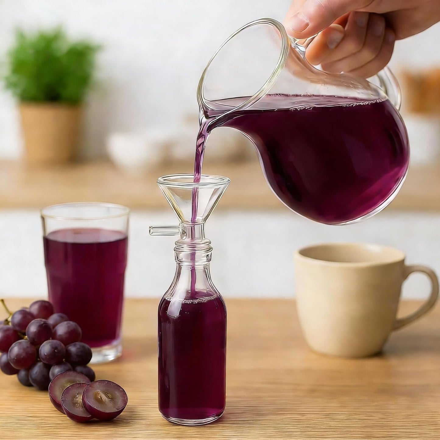 Embudos de vidrio transparente con asa para cocina y laboratorio
