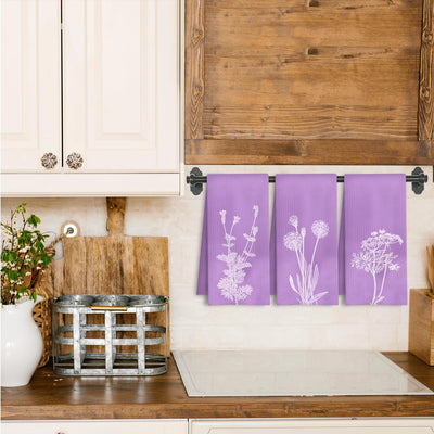 Toallas de cocina florales moradas botánicas lavanda 16 x 24