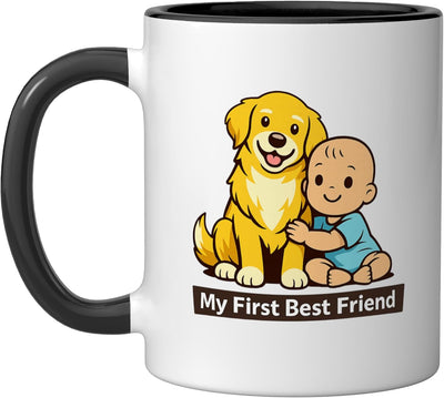 Taza Cerámica Perro Bebé Ilustración Negro Blanco