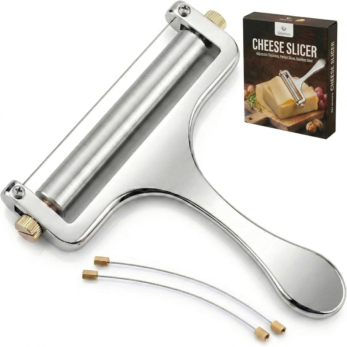 Cortador queso alambre ajustable 2 cables plateado