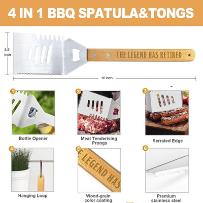 Juego accesorios barbacoa madera acero inox para hombres