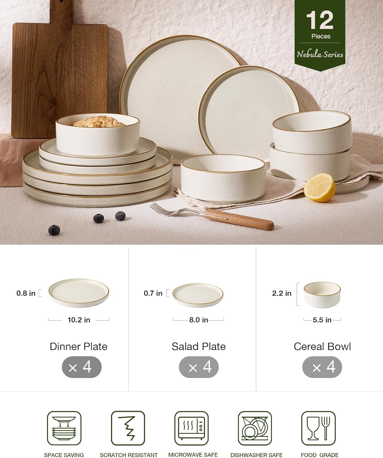 Juego 12 Pzas Vajilla Cerámica Esmalte Reactivo Beige Mate