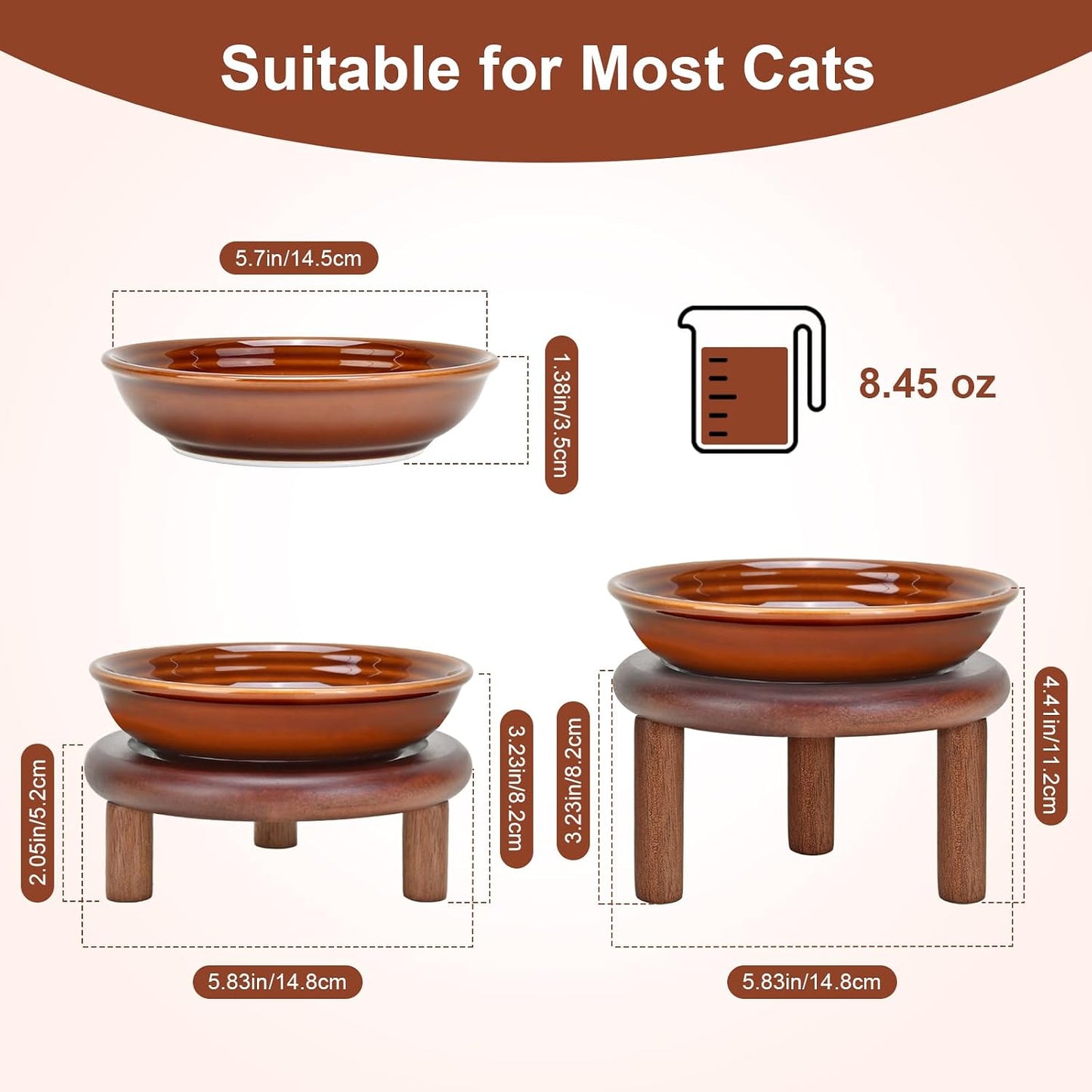 Cuenco elevado para gatos madera acacia platos cerámica