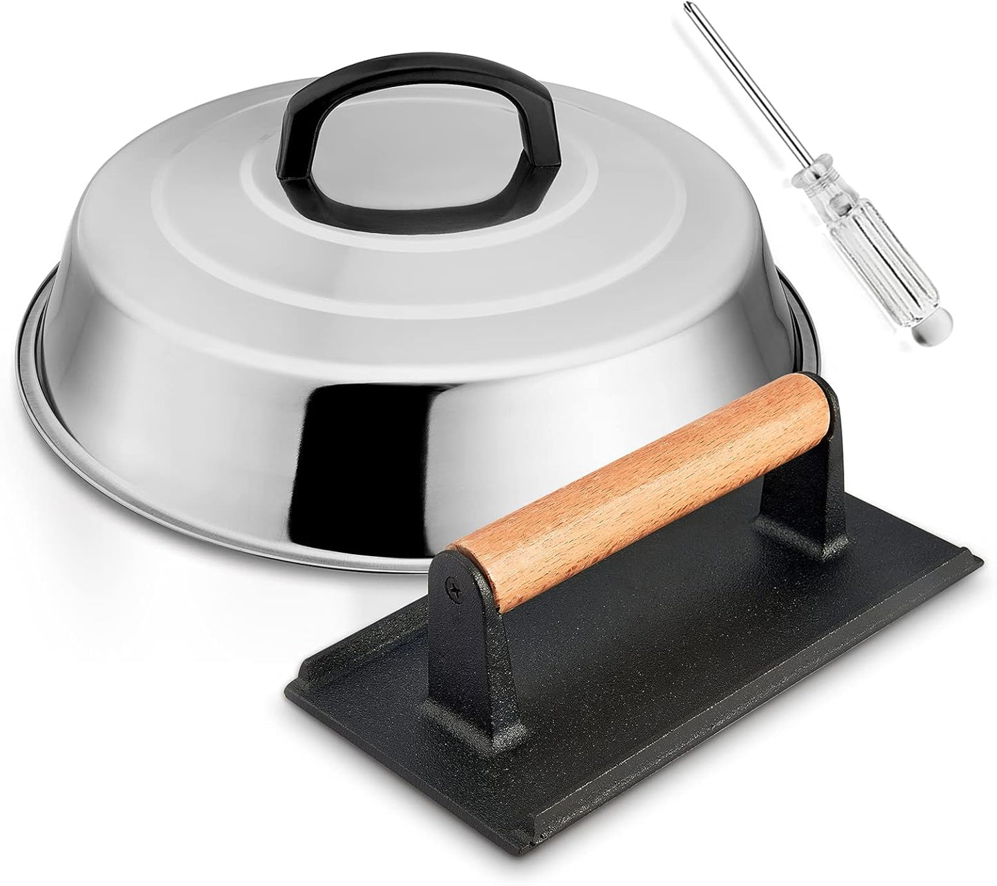 Cúpula queso 12pulg y prensa hierro fundido 8x4pulg acero inox
