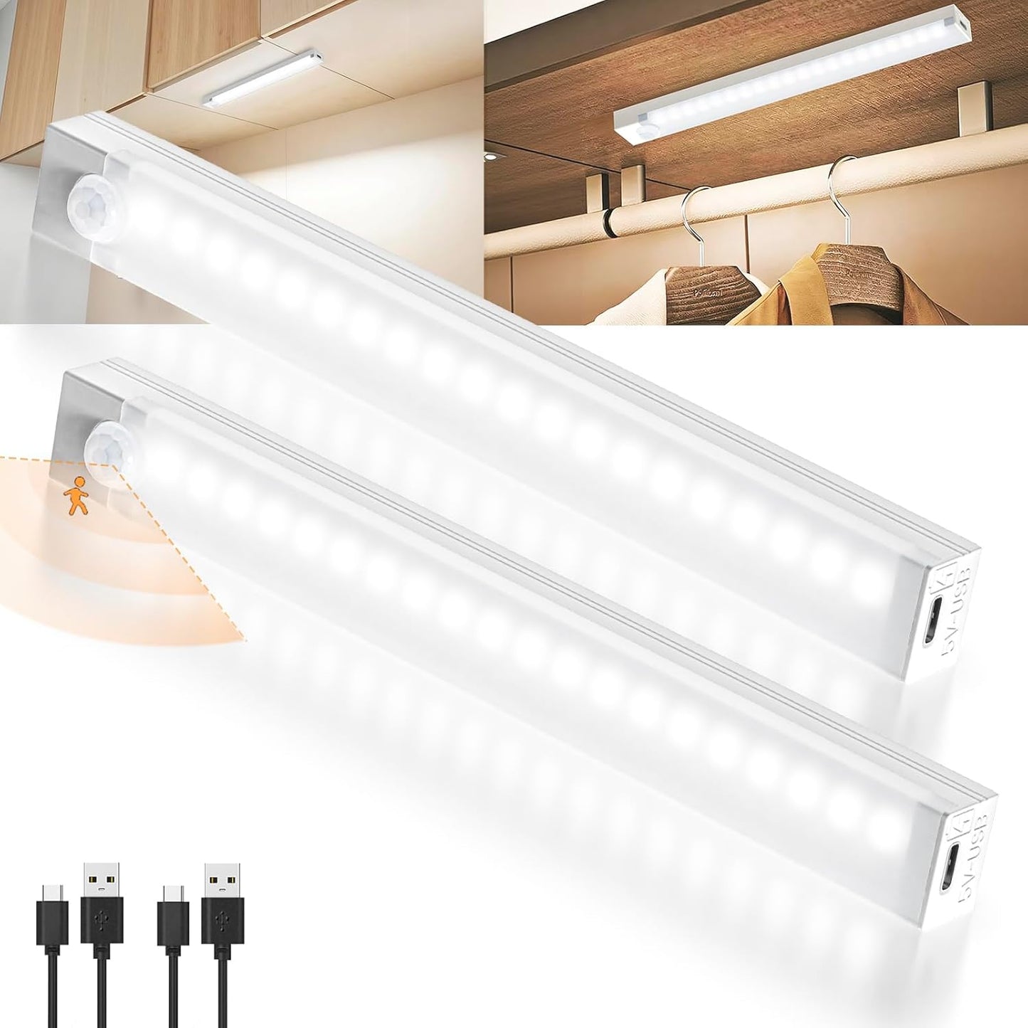 Luz recargable sensor movimiento LED 12pulg para gabinete 3 modos