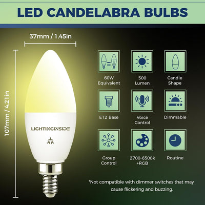Candelabra Matter Bombillas Inteligentes 5 W Equivalente 50 W