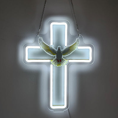 Letrero LED neón cruz de Jesús paloma paz decoración cristiana