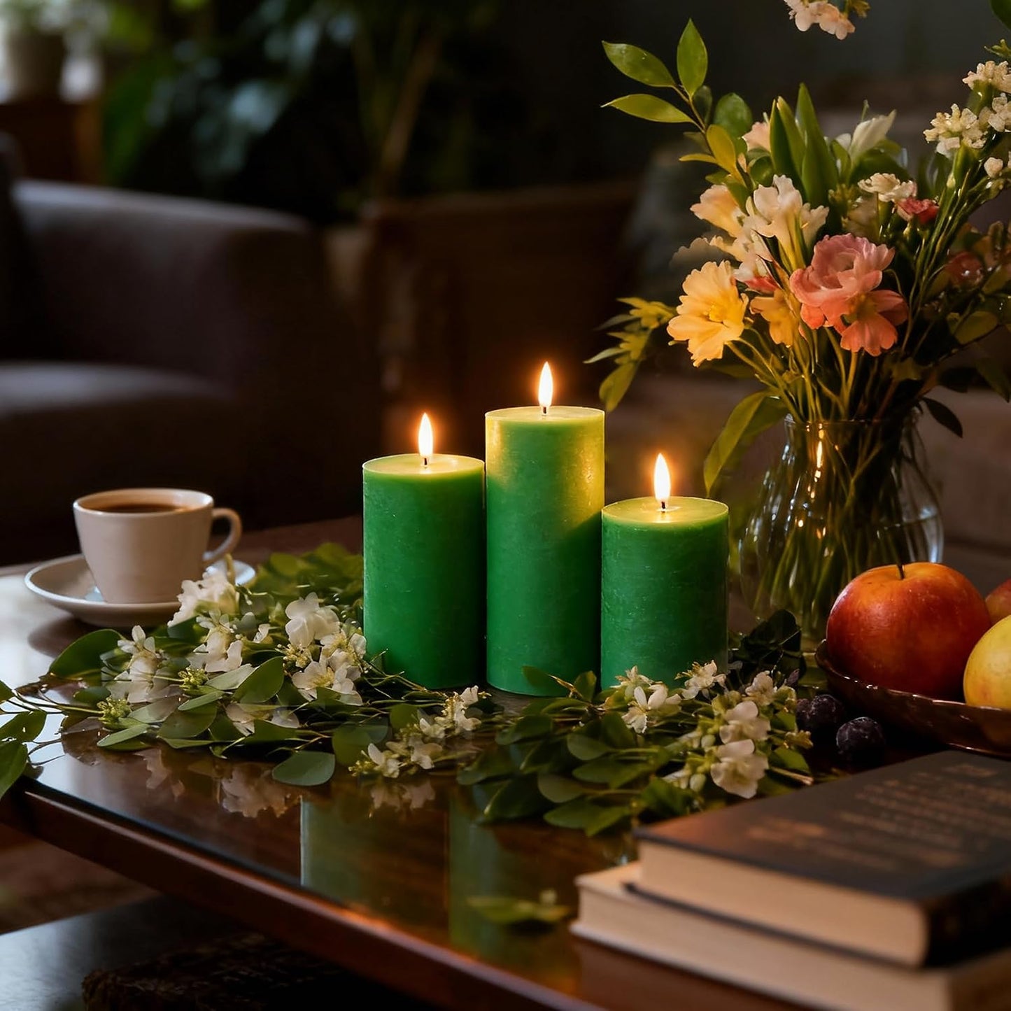 Velas LED verdes con pilas para decoración