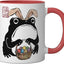 Taza de cerámica Grumpy Frog con diseño de conejo de Pascua rojo y blanco