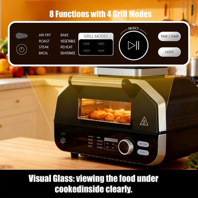 Parrilla eléctrica 8en1 con freidora aire asar hornear 1550W
