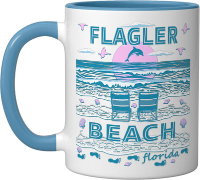Taza cerámica familia delfín Flagler Beach FL azul/blanco