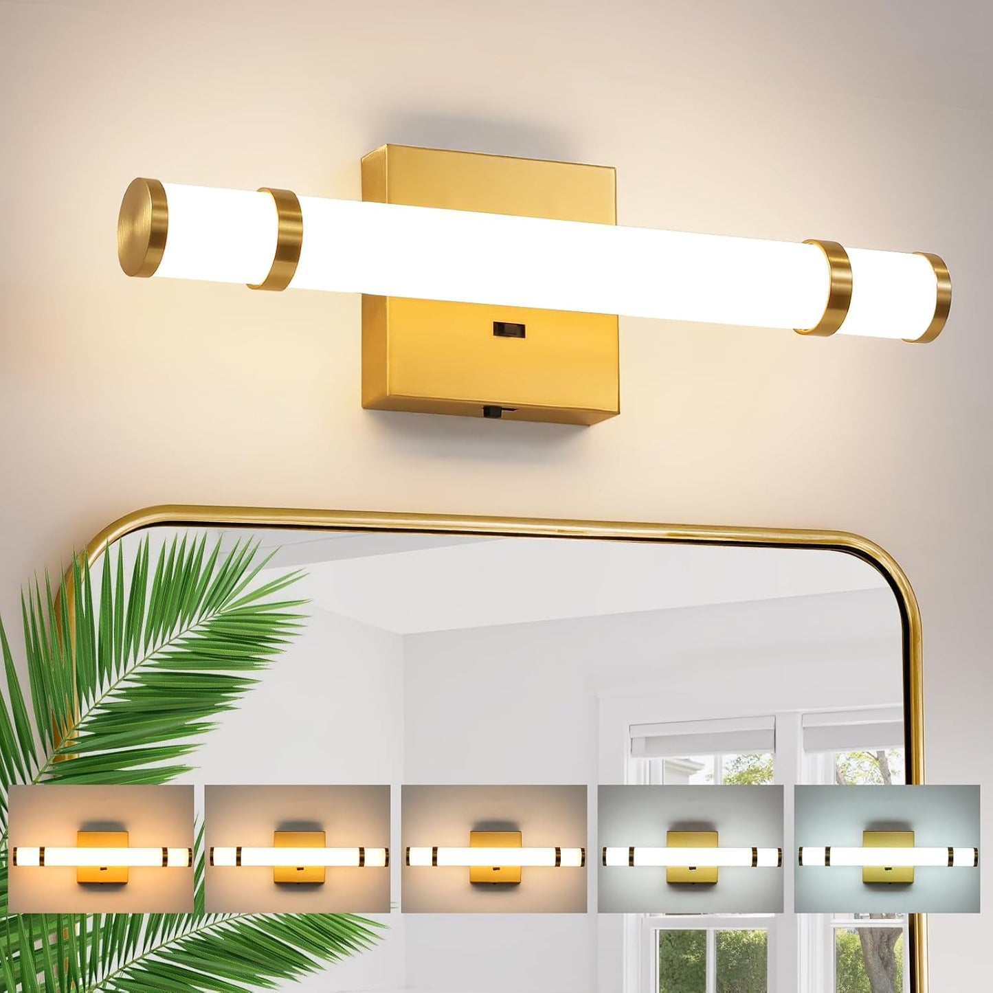 Lámpara LED dorada sobre espejo baño 15.4pulg 10W regulable