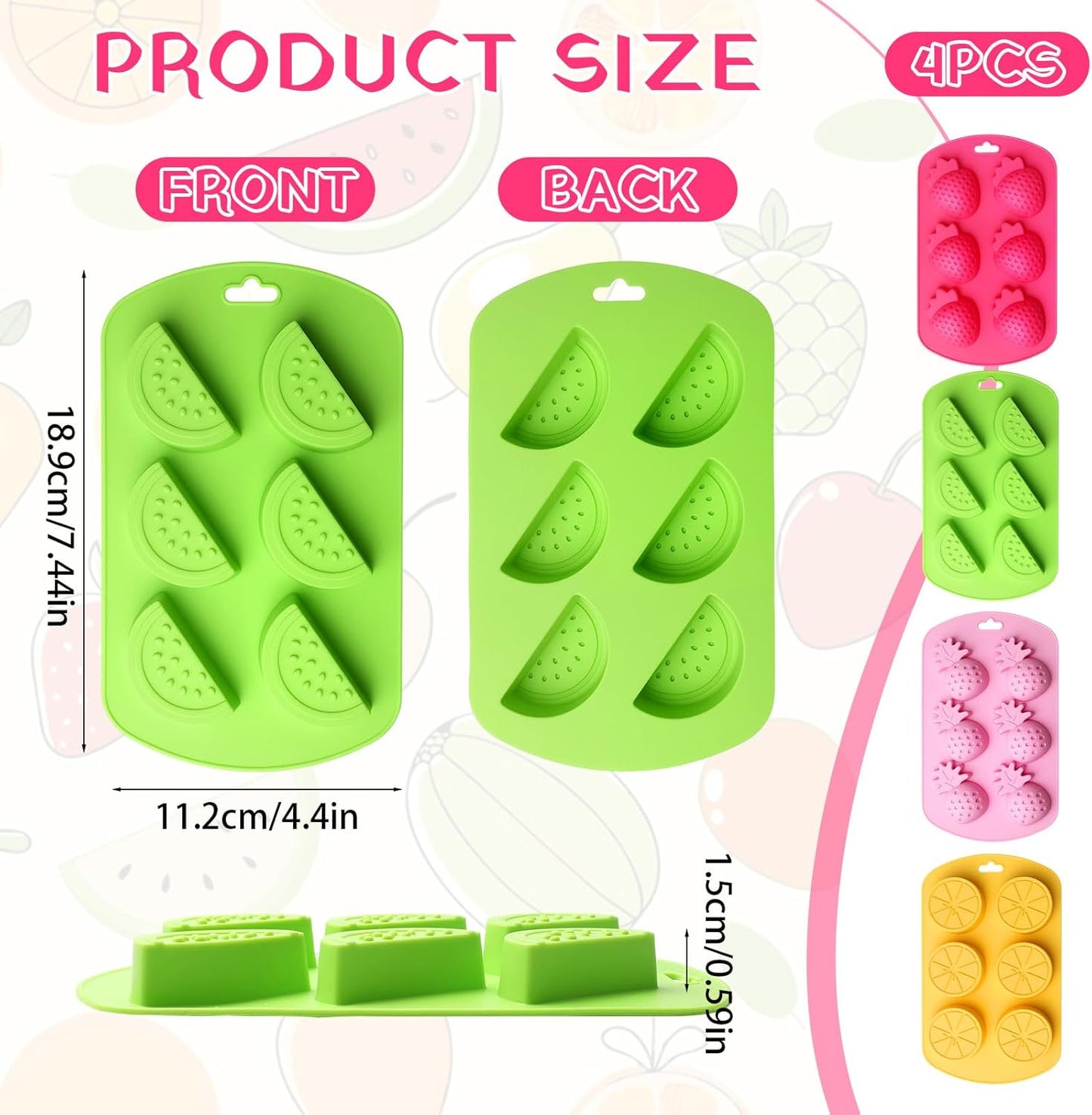 Set 4 Moldes Silicón Frutas Gomitas Chocolate Gelatina