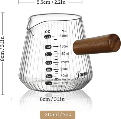 Taza medidora de espresso transparente con asa y doble escala