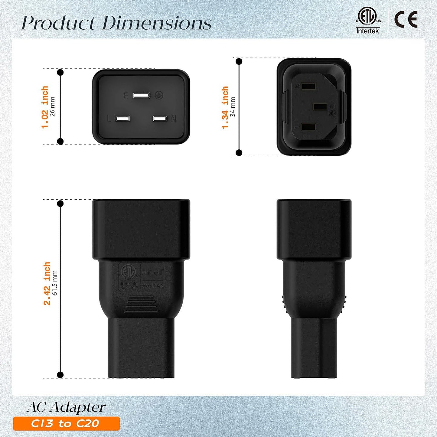 Adaptador corriente C20 a C13 15A 125V ETL