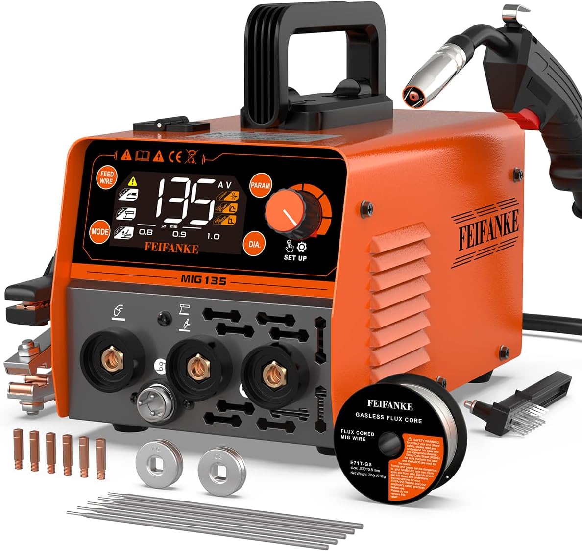 Soldador MIG 135A 110V 4en1 con pantalla LED
