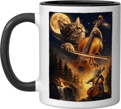Taza cerámica de gato tocando el violonchelo amante de la música