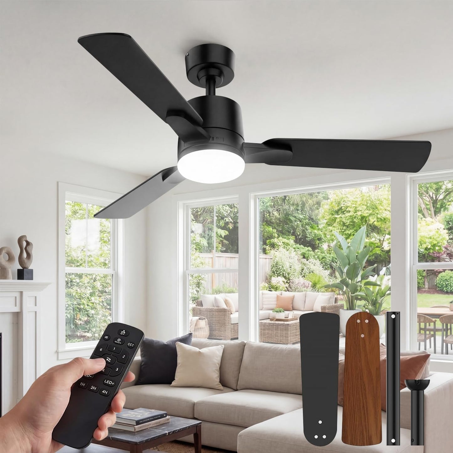Ventilador techo 42pulg luz control remoto 6 vel motor CC