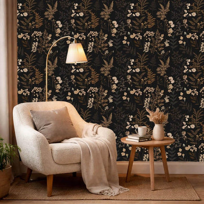 Papel tapiz autoadhesivo floral oscuro 17.7x70.8pulg
