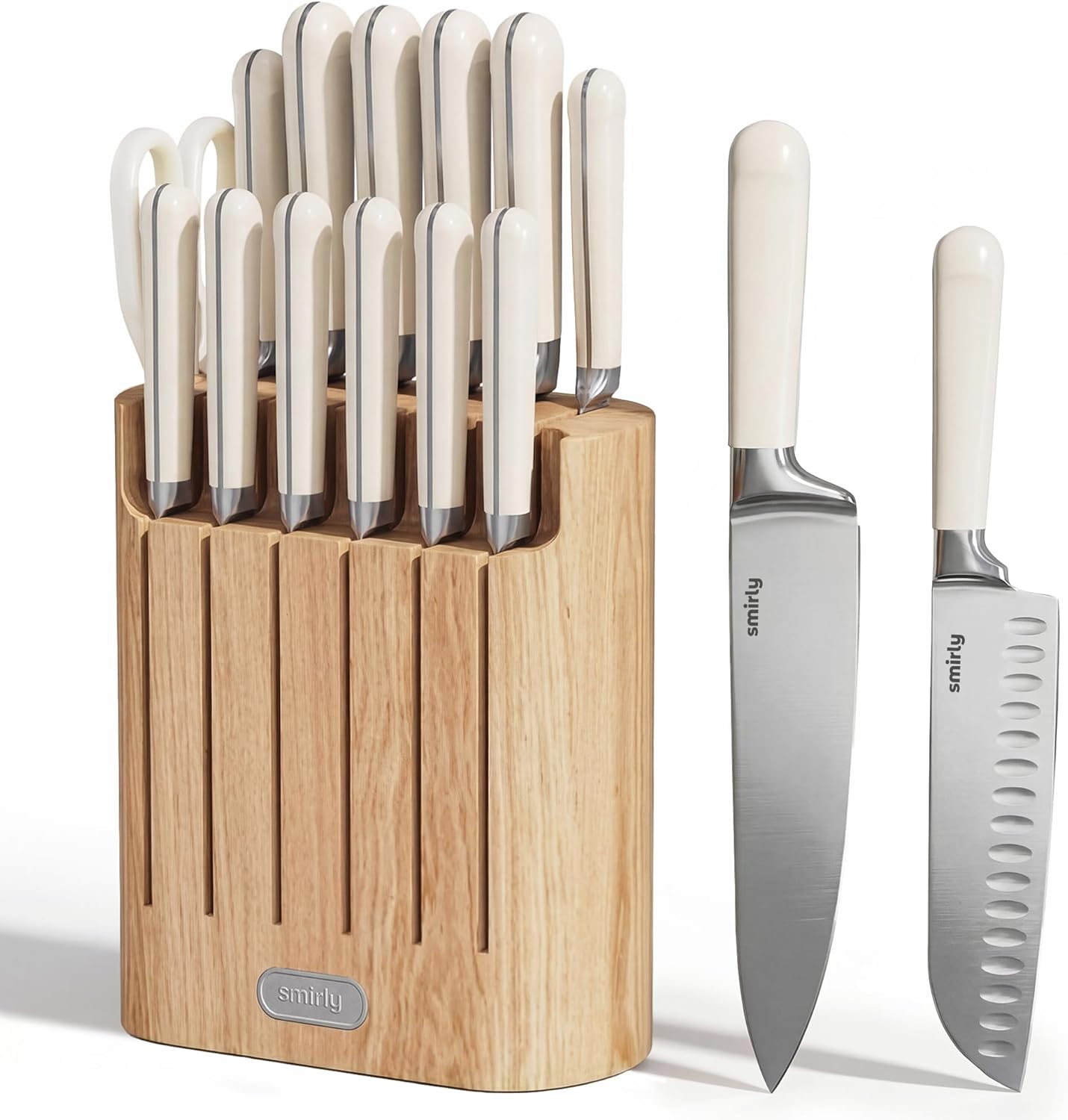 Set 14 Cuchillos Chef Acero Inox Bloque Magnético Blanco Crema