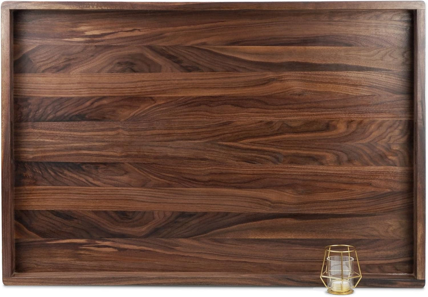 Bandeja otomana rectangular de madera negra con asas para servir té y café