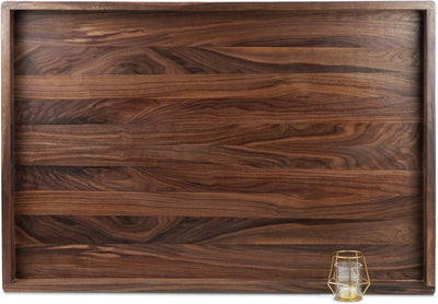 Bandeja otomana rectangular de madera negra con asas para servir té y café