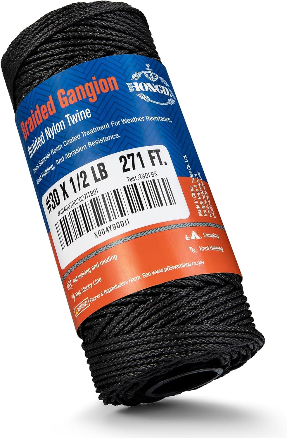 Cuerda trenzada nailon negro 271pies jardinería
