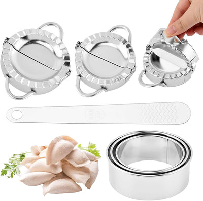 Juego 3en1 acero inox prensa bola masa 7 pzas cuchara relleno