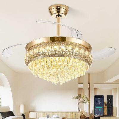 Ventilador techo 48pulg luz retráctil cristal control remoto dorado