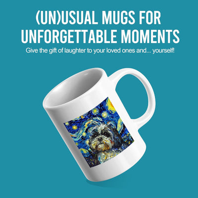 Panvola Starry Night Shih Tzu Van Gogh - Regalo artístico para perros, dueños de arte, cerámica blanca 11 oz