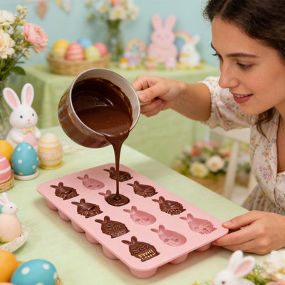 Molde silicona Pascua 2 conejos para huevo chocolate gelatina pudín