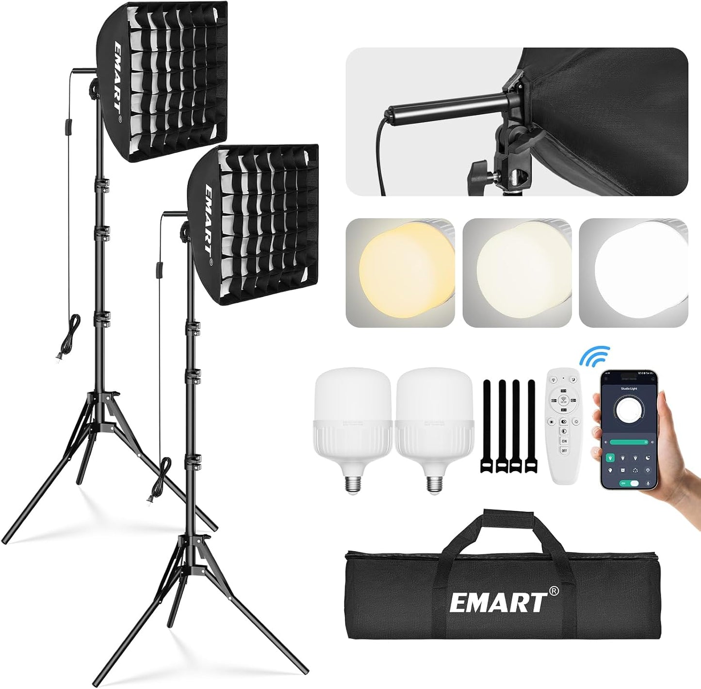 Softbox LED 50W 3000K-6000K control remoto 2 Pzas