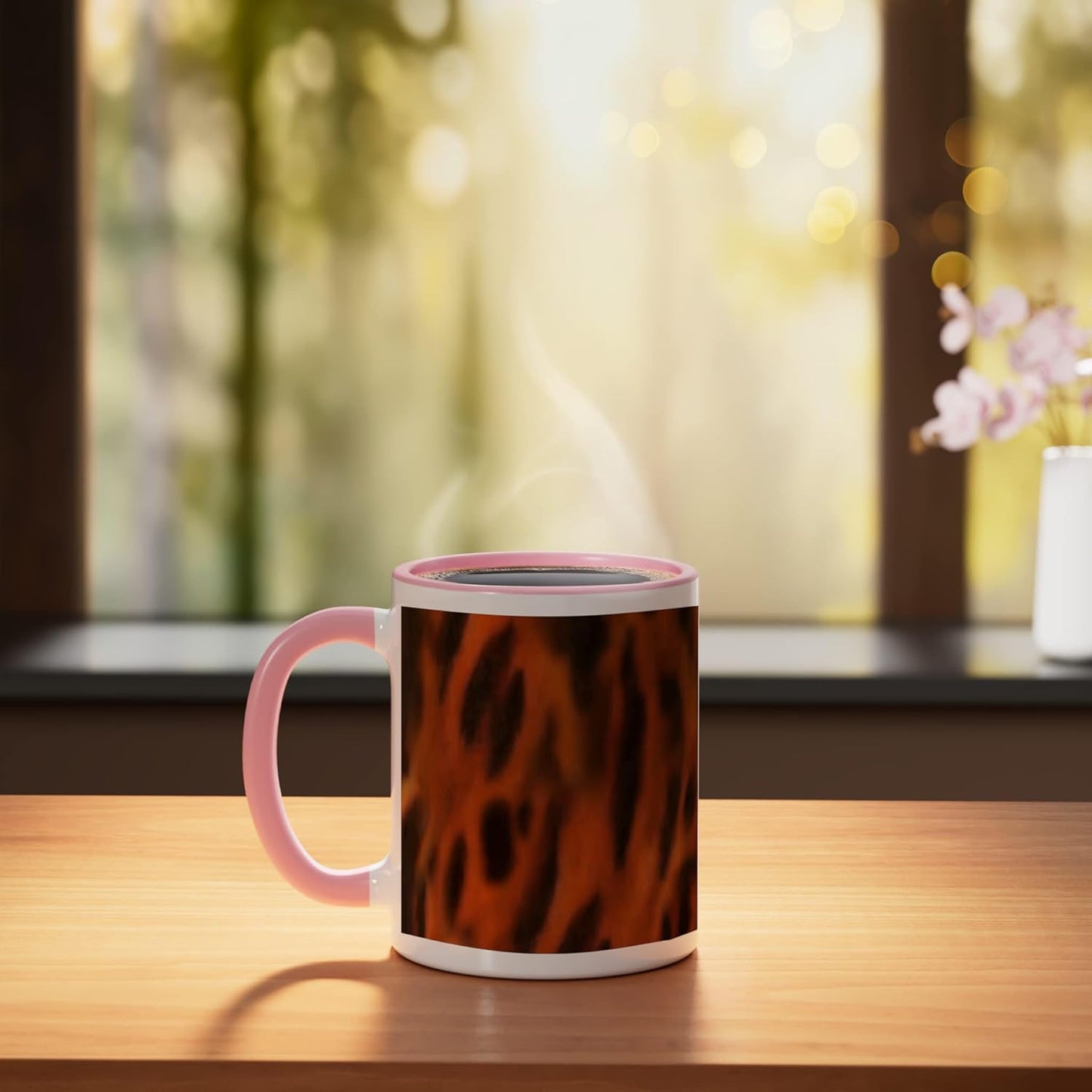 Taza de cerámica con patrón caracol rosa/blanco