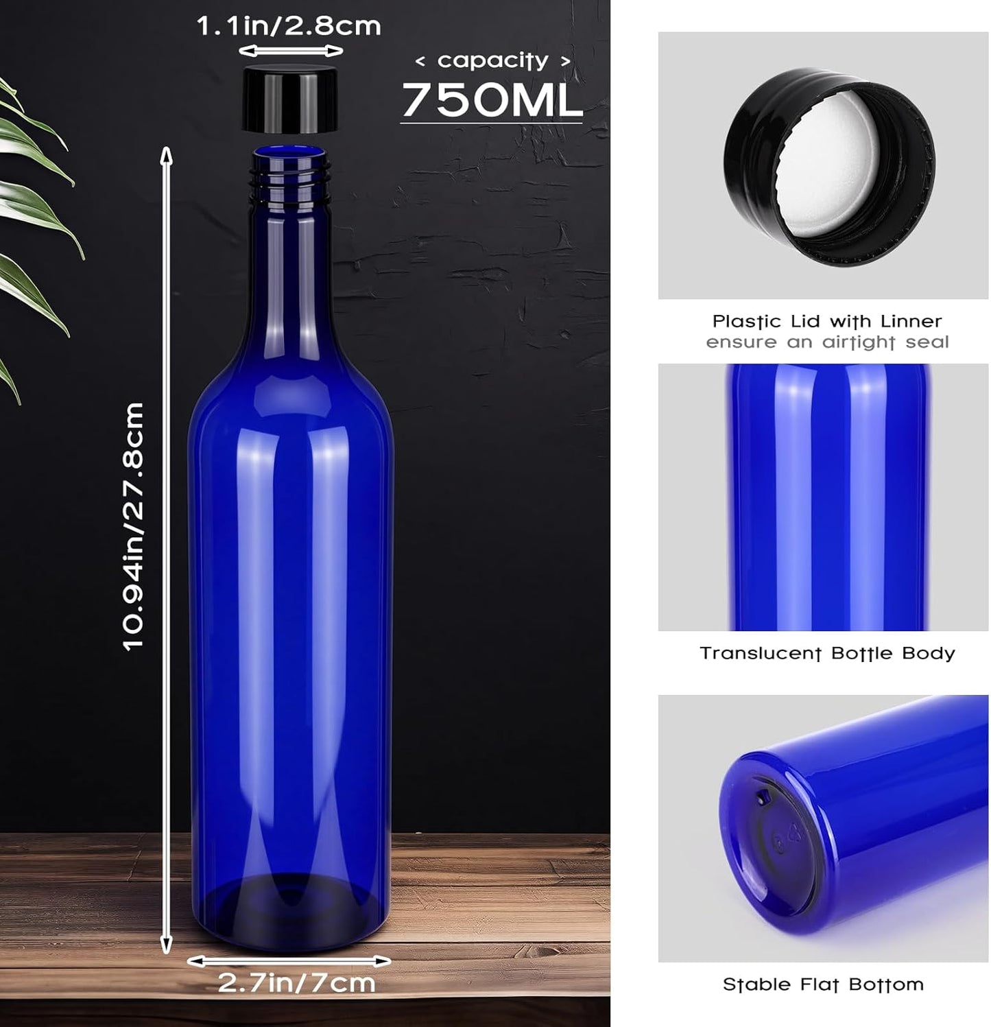 20 Botellas Vino Vacías 25.4oz con Tapas Plástico Cuello Largo