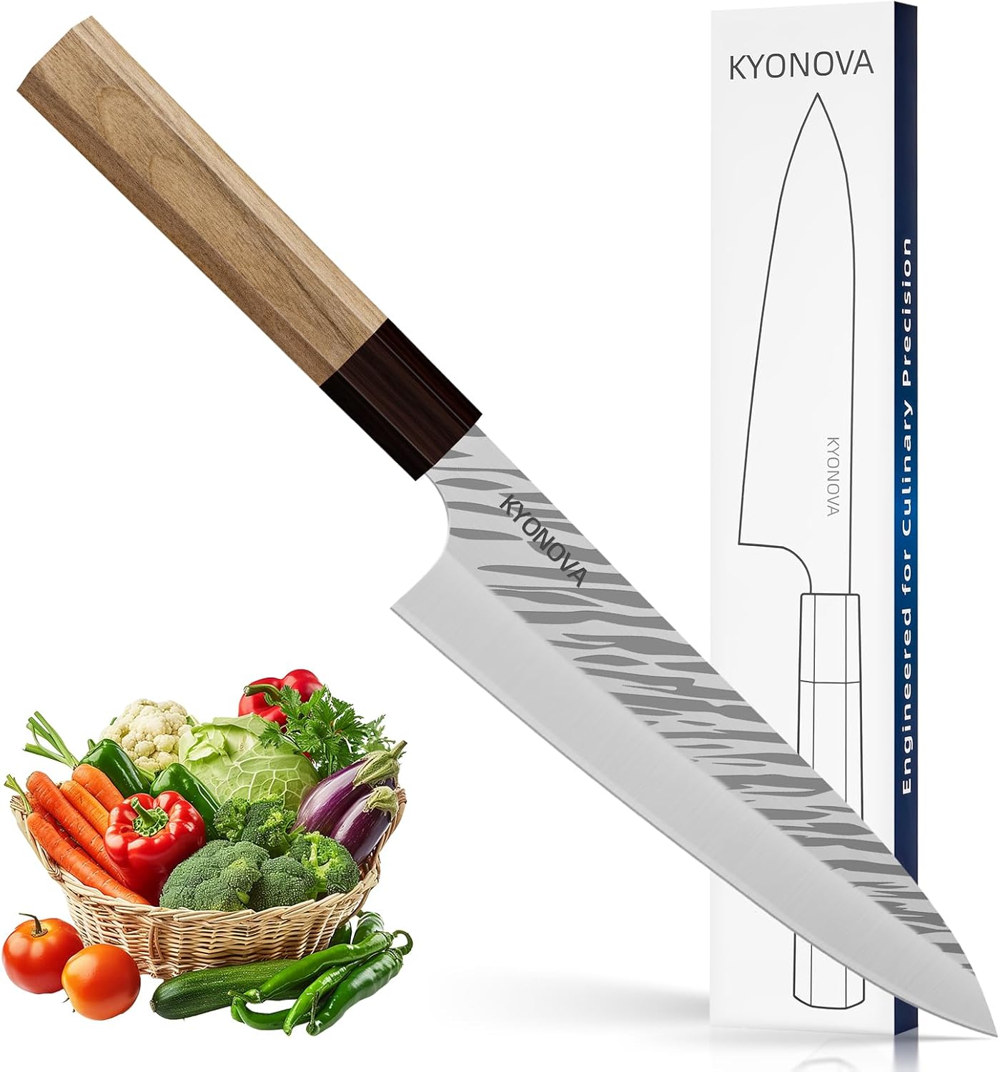 Cuchillo cocina acero VG10 mango roble 8pulg